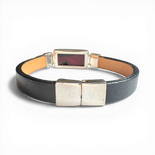 Black Leather Bracelet with Cherry Amber