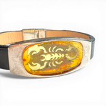 Black Leather Bracelet with Scorpion in Amber