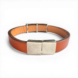 Brown Leather Bracelet with Multicolor Amber & Silver Clasp