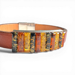 Brown Leather Bracelet with Multicolor Amber & Silver Clasp