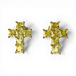 Earrings cross shape square yellow zircon