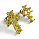 十字形方形黄色锆石耳环