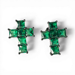 Earrings cross shape with square qreen nano