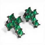 十字形耳环带方形绿色纳米