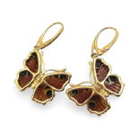 Gold-plated amber earrings Butterfly