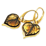 金镀琥珀叶形耳环