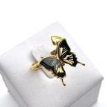 Gold plated amber ring Butterfly