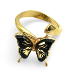 Gold plated amber ring Butterfly