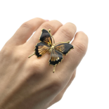 Gold plated amber ring Butterfly