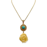 Gold plated necklace with amber rose and turquoise