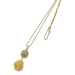 Gold plated necklace with amber rose and turquoise