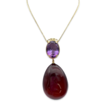 Pendentif plaqué or avec ambre et améthyste