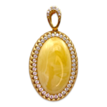 Gold-plated pendant with amber and zircons