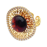 Bague plaquée or avec ambre et zircons