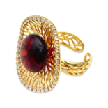 Gold-plated ring with amber and zircons