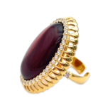 Gold-plated ring with amber and zircons