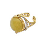 Gold-plated ring with amber and zircons