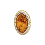 Золото-покритий перстень з бурштином та цирконами
