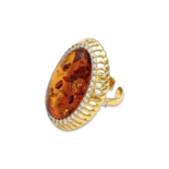 Gold-plated ring with amber and zircons