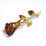 Gold-Plated Silver Brooch with Cognac Amber Rose