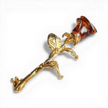 Gold-Plated Silver Brooch with Cognac Amber Rose