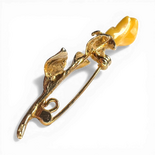 Gold-Plated Silver Brooch with Yellow Amber Rose