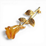 Gold-Plated Silver Brooch with Yellow Amber Rose