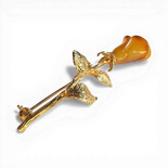 Gold-Plated Silver Brooch with Yellow Amber Rose