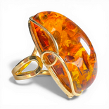 Gold-Plated Silver Ring with Cognac Amber (Adjustable)