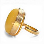 Gold-Plated Silver Ring with Large Yellow Amber (Adjustable)