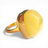 Gold-Plated Silver Ring with Large Yellow Amber (Adjustable)