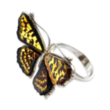 Large silver amber ring Butterfly