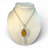 Halskette mit Bernstein und Aquamarin