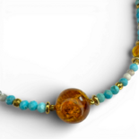 Necklace with amber lemon, howlite and turquoise