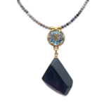 Necklace with black amber and topaz