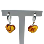 Silver amber earrings «Hearts»