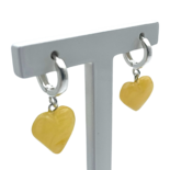 Silver amber earrings «Hearts»