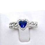 Silver Braided ring Heart with blue zircon