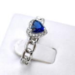 Срібна обручка серце з блакитним цирконом