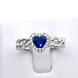 Срібна обручка серце з блакитним цирконом