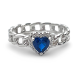 Silver Braided ring Heart with blue zircon