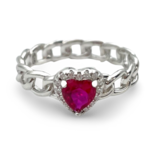 Silver Braided ring Heart with red zircon