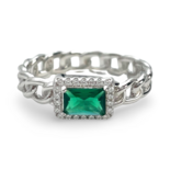 Silver Braided ring with green zircon