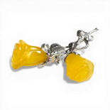 Silver Brooch with 2 Yellow Amber Roses