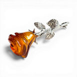 Silver Brooch with Cognac Amber Rose