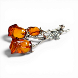 Silver Brooch with Cognac Amber Roses