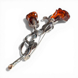 Silver Brooch with Cognac Amber Roses