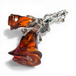 Silver Brooch with Cognac Amber Roses
