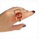 Silver gold plated amber ring