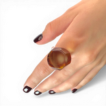 Silberring mit großem dunklem Bernstein (verstellbar)